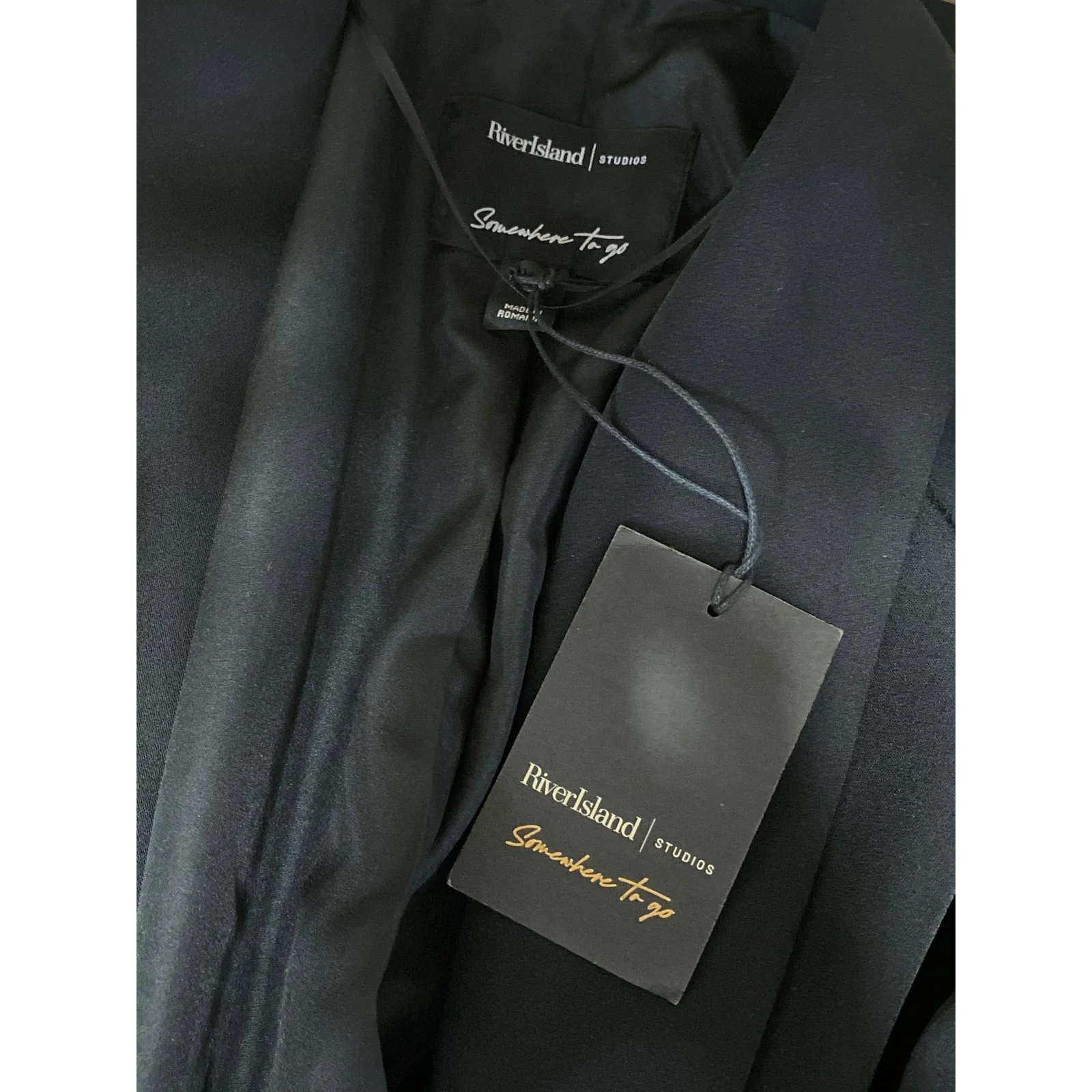 NEW River Island Black Tuxedo Mini Double Breasted Blazer Over Coat Dress Size 4 - Image 5