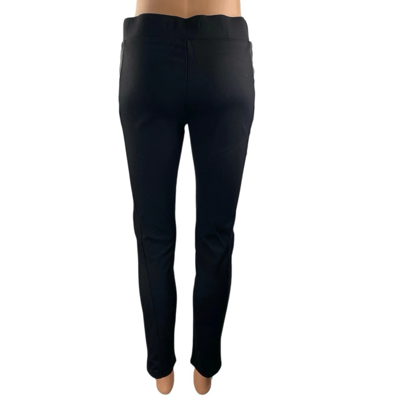NEW Sapphire Ink Black Faux Leather Trim High Rise Skinny Trousers Pants Size M - Image 3