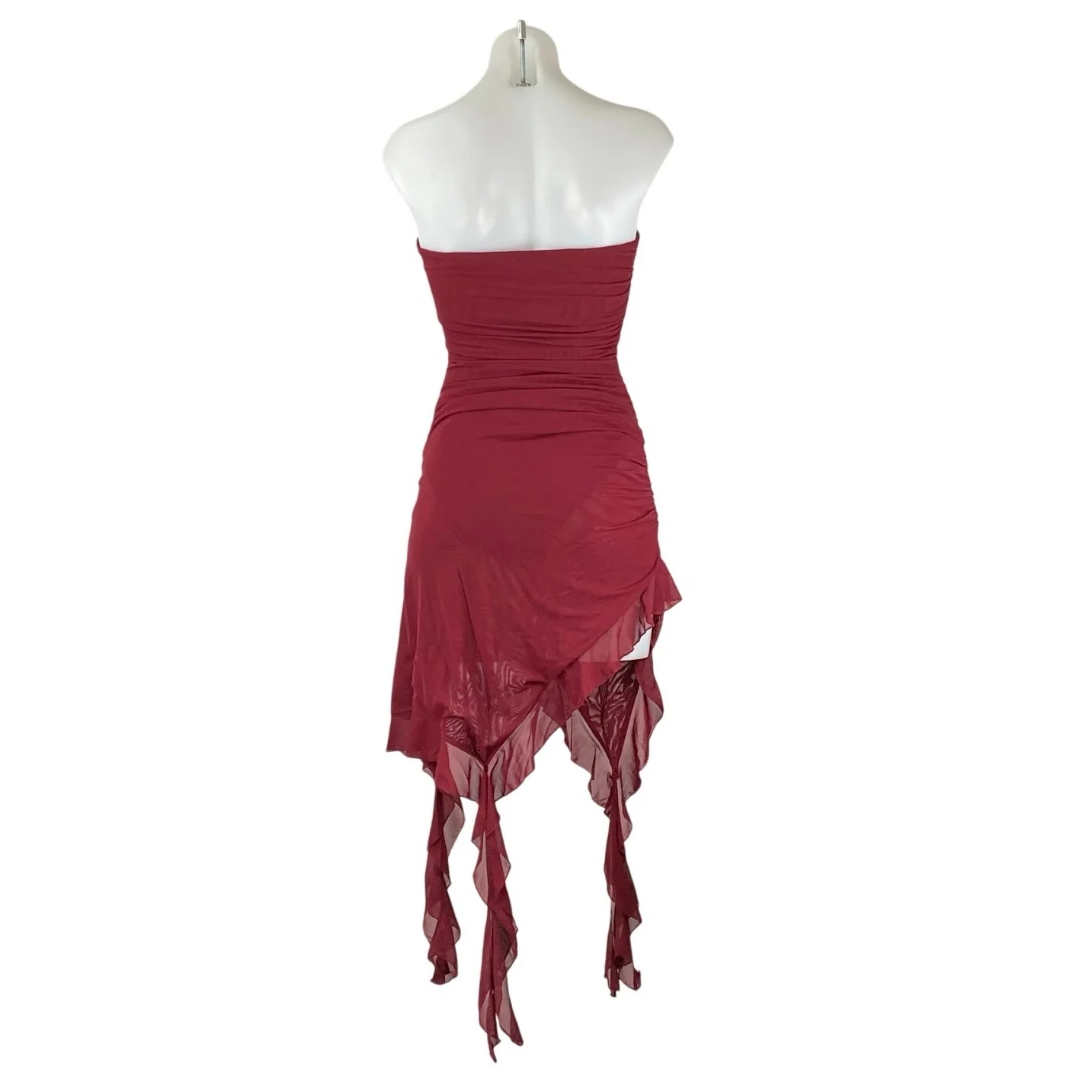 NEW Selfie Leslie After Party Sangria Red Strapless Tube Ruffle Mini Dress Sz S - Image 3