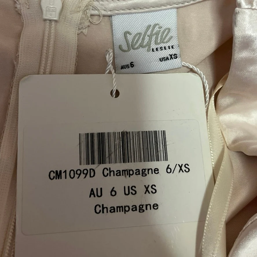NEW Selfie Leslie Beige Champagne Silk Satin Long Sleeve A Line Mini Dress XS - Image 4