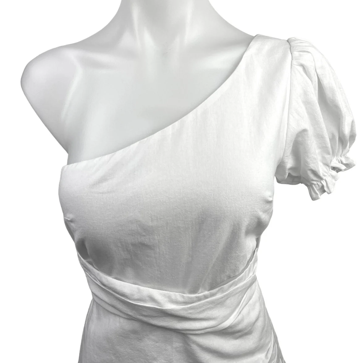 NEW Seven Wonders Emiline White One Shoulder Puff Sleeve Ruffle Mini Dress Sz 4 - Image 3