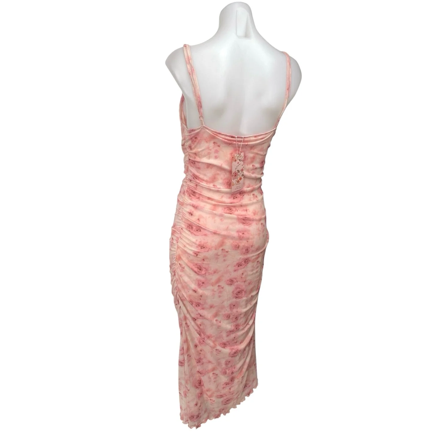 NEW Shein Pink Floral Ruched Sleeveless Cami Camisole Tank Midi Bodycon Dress M - Image 2