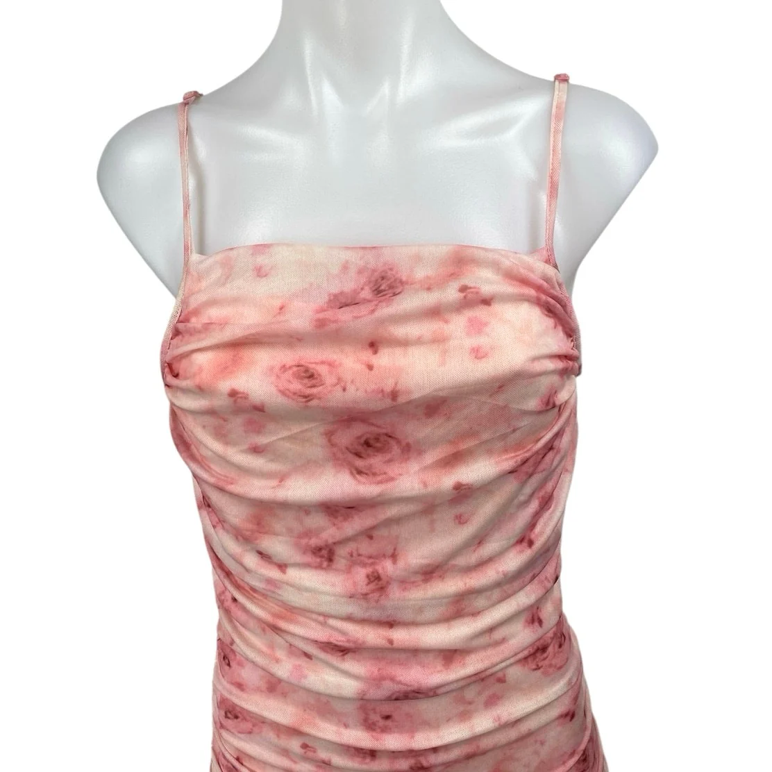 NEW Shein Pink Floral Ruched Sleeveless Cami Camisole Tank Midi Bodycon Dress M - Image 4