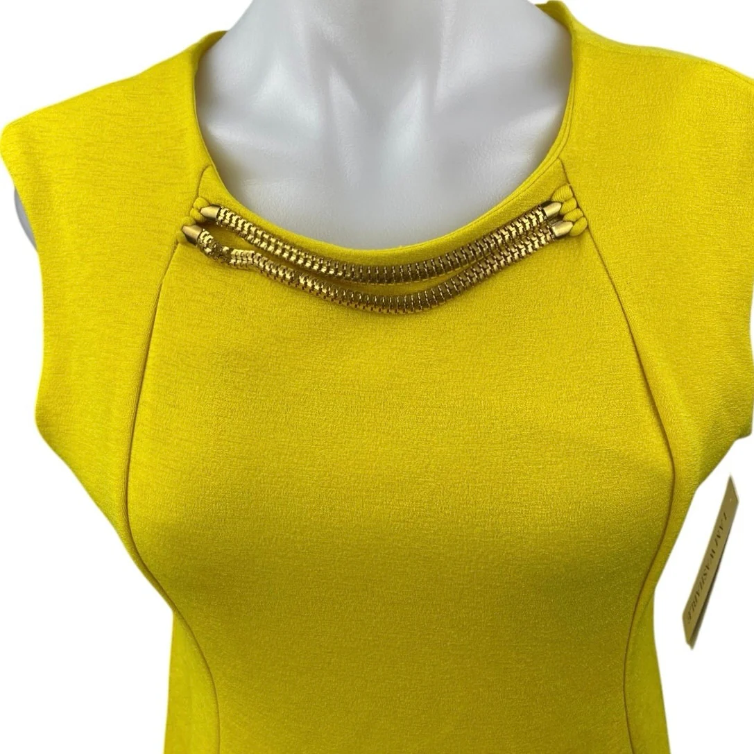 NEW Shelby & Palmer Yellow Gold Chain Sleeveless Knit Mini Sheath Dress Size 8 - Image 3