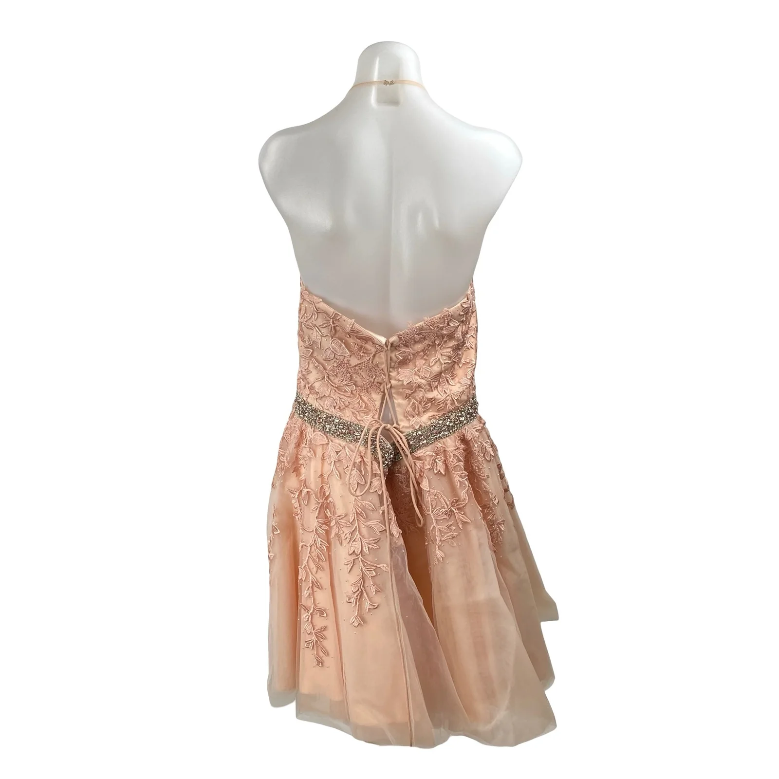 NEW Sherri Hill Pink Tulle Floral Embroidery Embellished Mini A-Line Dress Sz 18 - Image 5