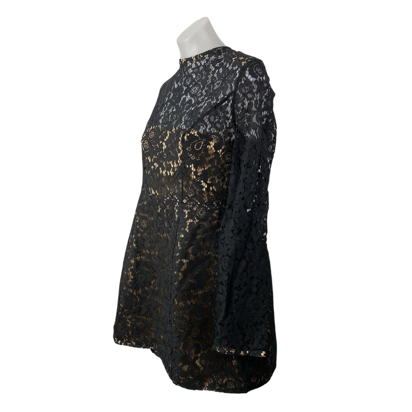 NEW Showpo Ness Women's Black Floral Lace Long Sleeve Mini Flare A-Line Dress 12 - Image 2