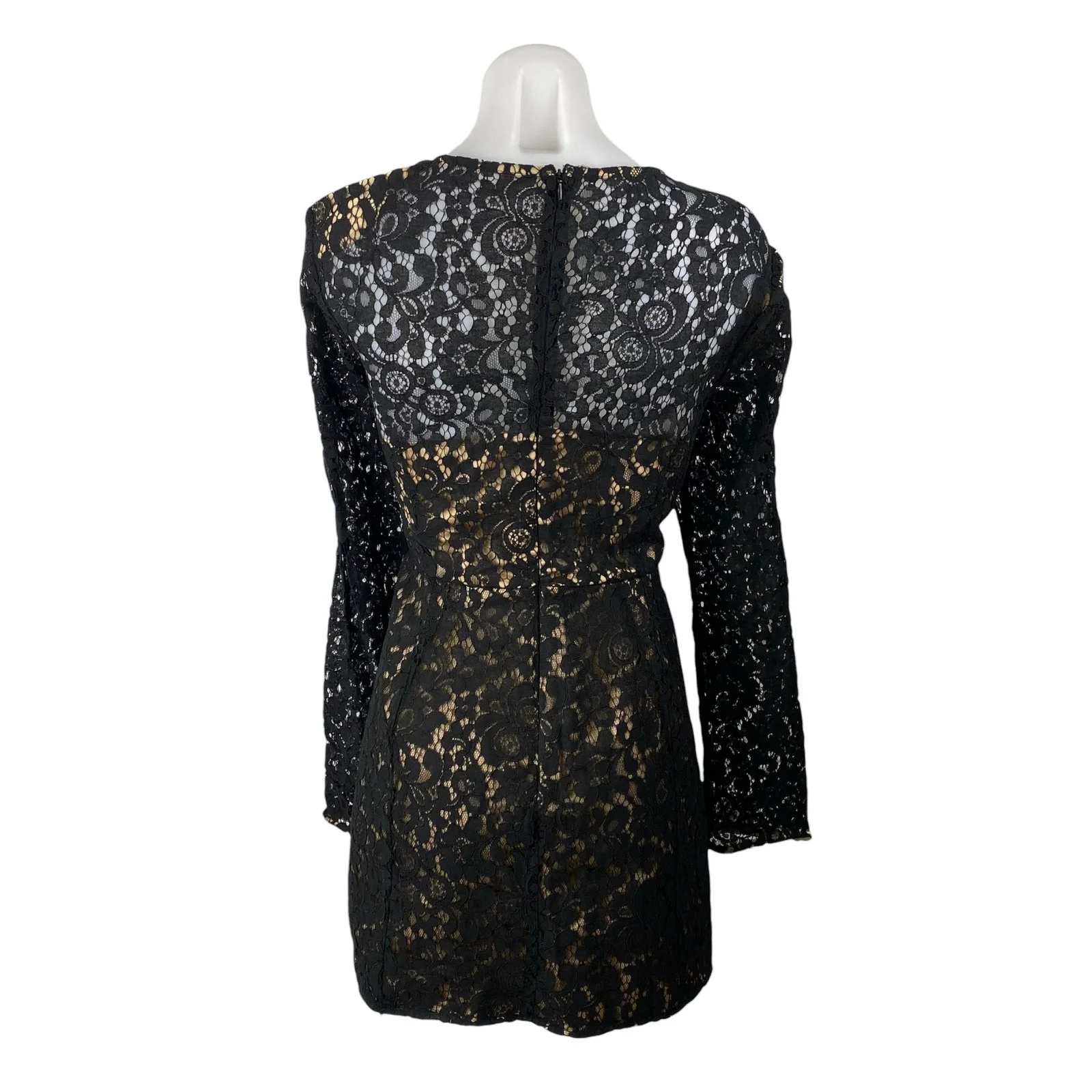 NEW Showpo Ness Women's Black Floral Lace Long Sleeve Mini Flare A-Line Dress 12 - Image 4