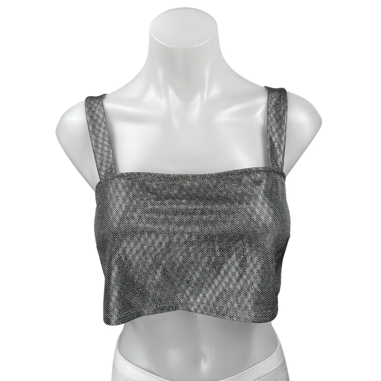 NEW Sincerely Jules Silver Metallic Sleeveless Cami Camisole Crop Tank Top Sz M