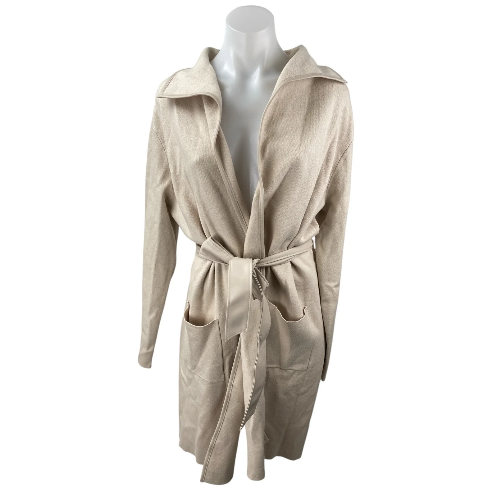 NEW Sioni Women's Cream Beige Collared belted Long Sleeve Trench Coat Jacket M