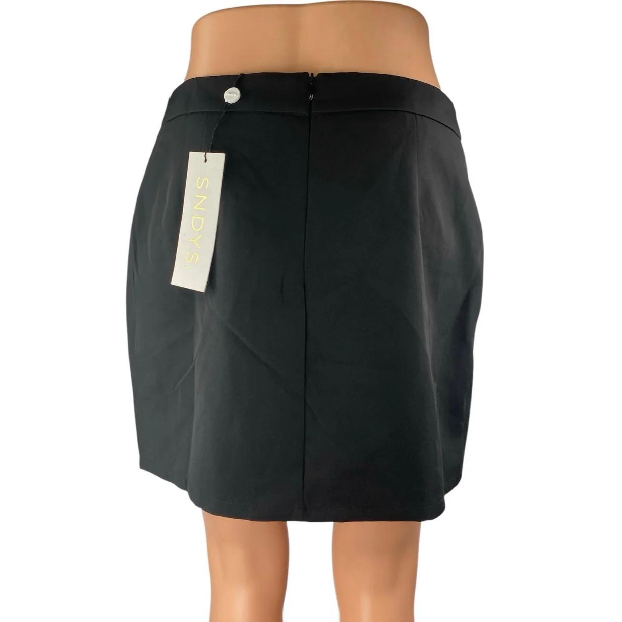 NEW SNDYS Fern Women's Black High Waisted Front Slit Zipper Mini A-Line Skirt M - Image 3