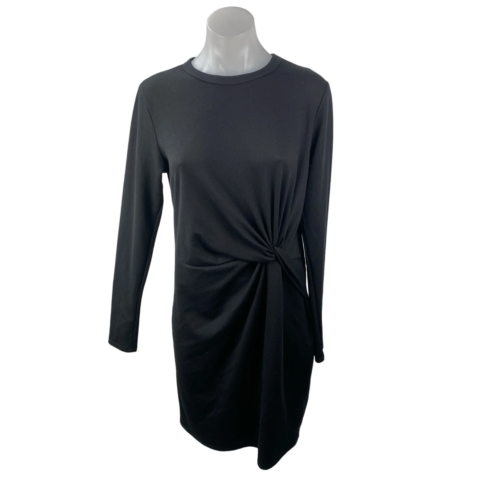 NEW Socialite Women's Black Twist Front Long Sleeve Mini T-Shirt Bodycon Dress L