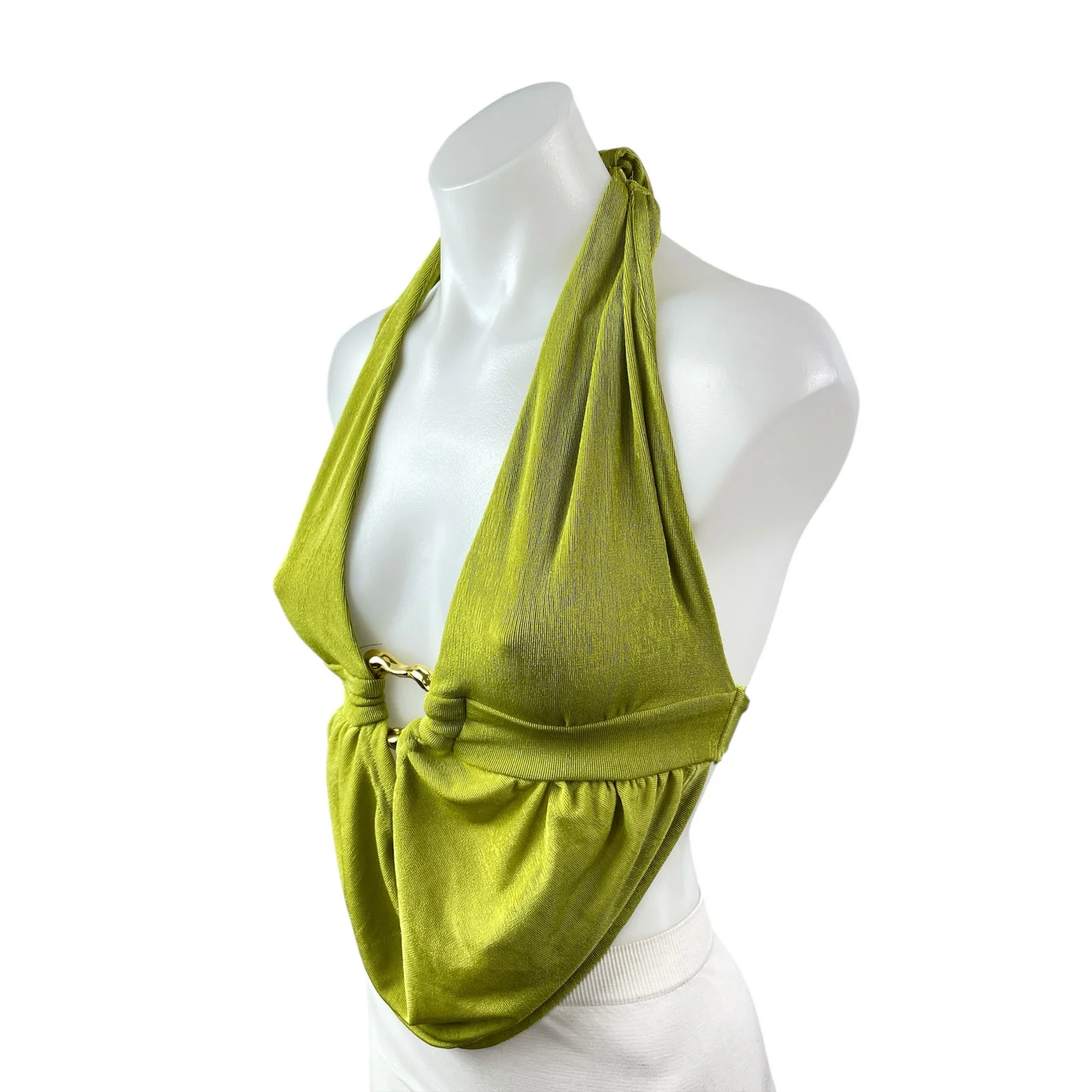 NEW Soly Hux Green Ribbed Knit Halter Plunge Ring Backless Blouse Top Size XS - Image 2