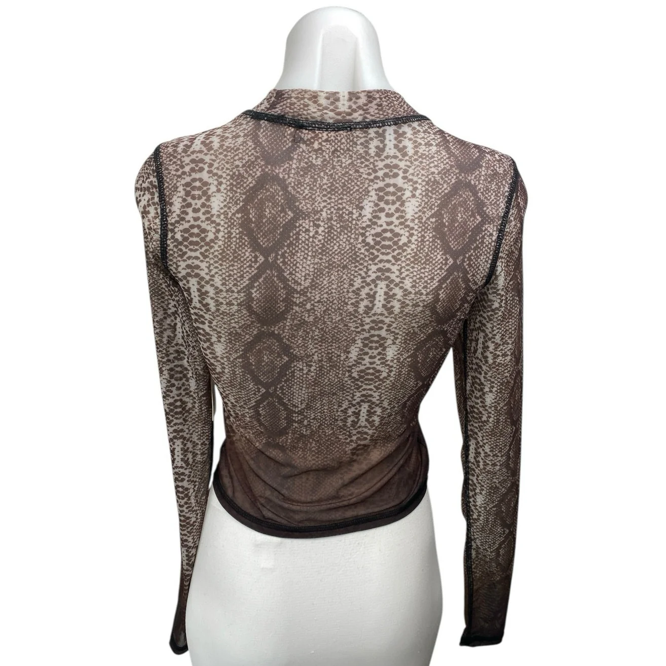 NEW Steele Brown Animal Snake Print Long Sleeve High Neck Crop Shirt Top Size S - Image 2