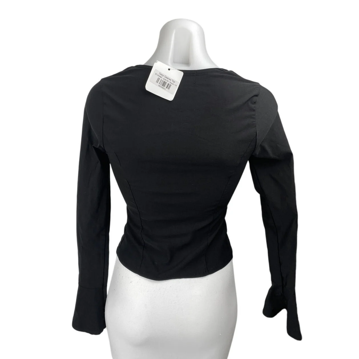NEW Stella Dallas Black Long Bell Sleeve Open Cutout Slim Crop Blouse Top Size M - Image 2