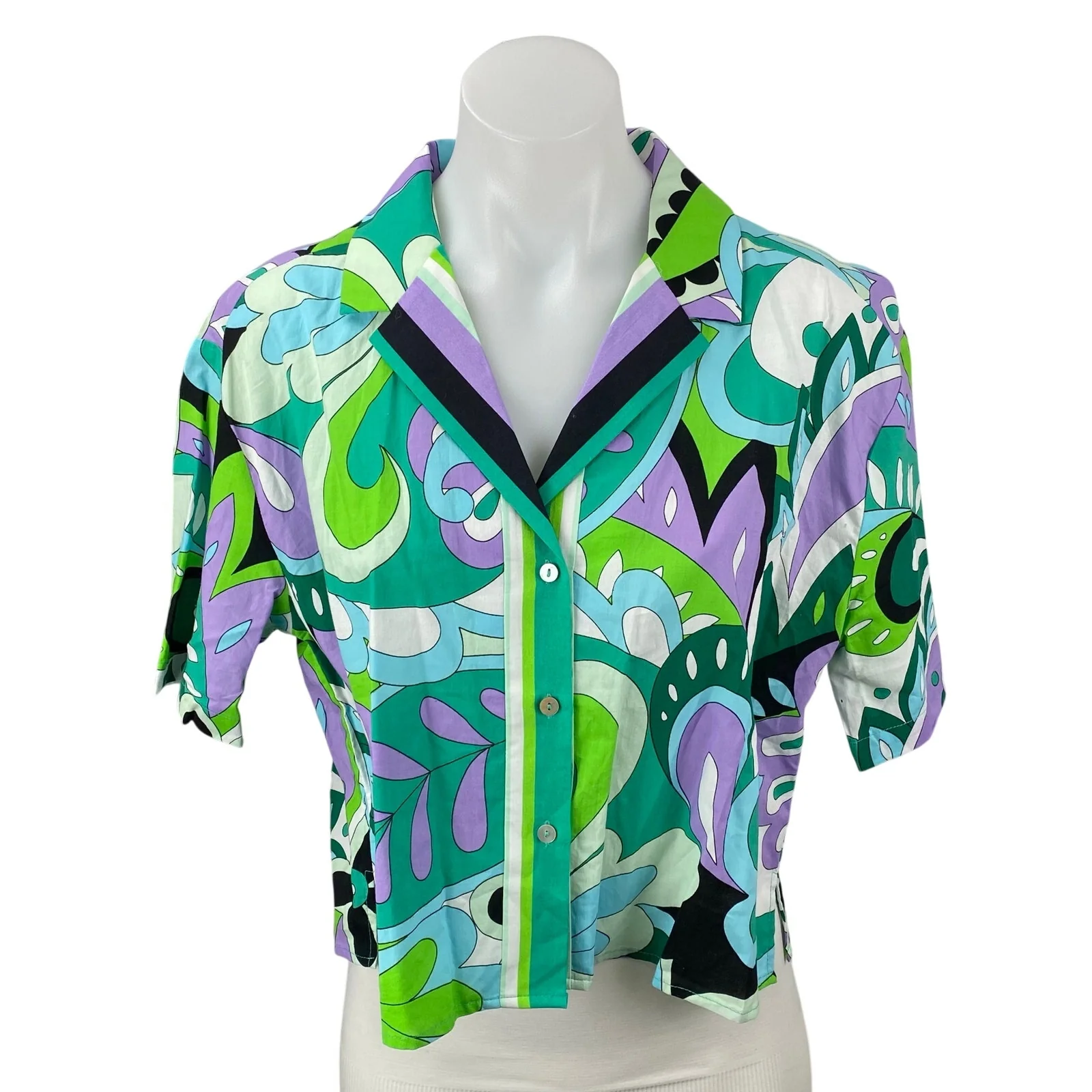 NEW Steve Madden Paloma Multicolor Abstract Button Up Cropped Shirt Top Size S