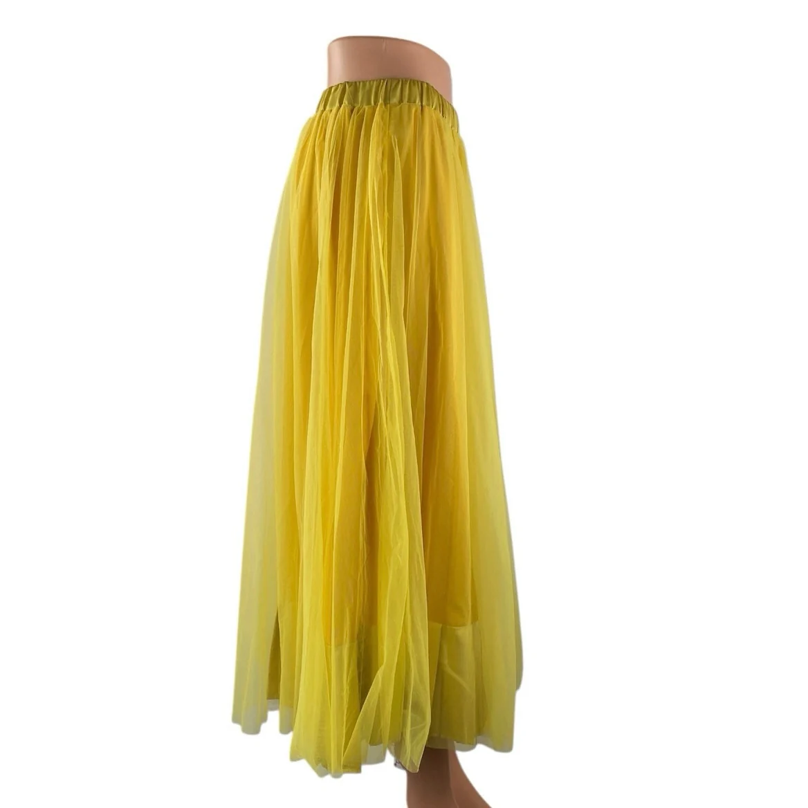 NEW Stylewe Women's Yellow Mesh Tulle High Waisted Midi A-Line Flared Skirt S - Image 2