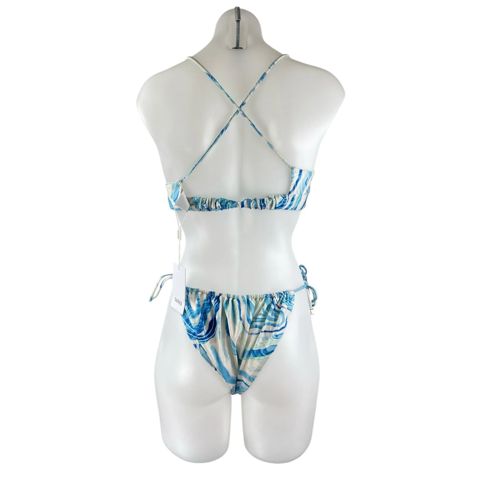 NEW Suboo Blue Marble Print Two Piece Crossback Bikini Swimsuit Swimwear Size OS - Image 2