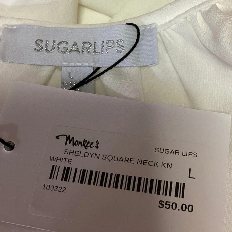 NEW Sugarlips White Sheldyn Square Neck Boxy Tie Sleeveless Tank Top Size L - Image 3