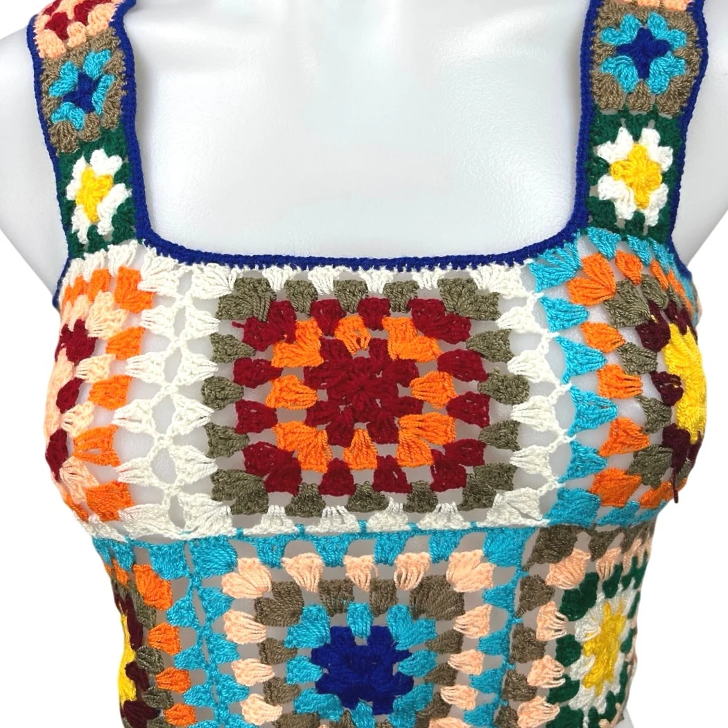 NEW Sunset The Journey Jasai Knit Granny Crochet Sleeveless Crop Top Sweater S - Image 3