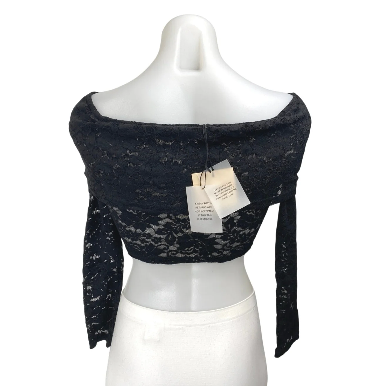 NEW Superdown Black Lace Floral Long Sleeve Off The Shoulder Crop Top Size XS - Image 3