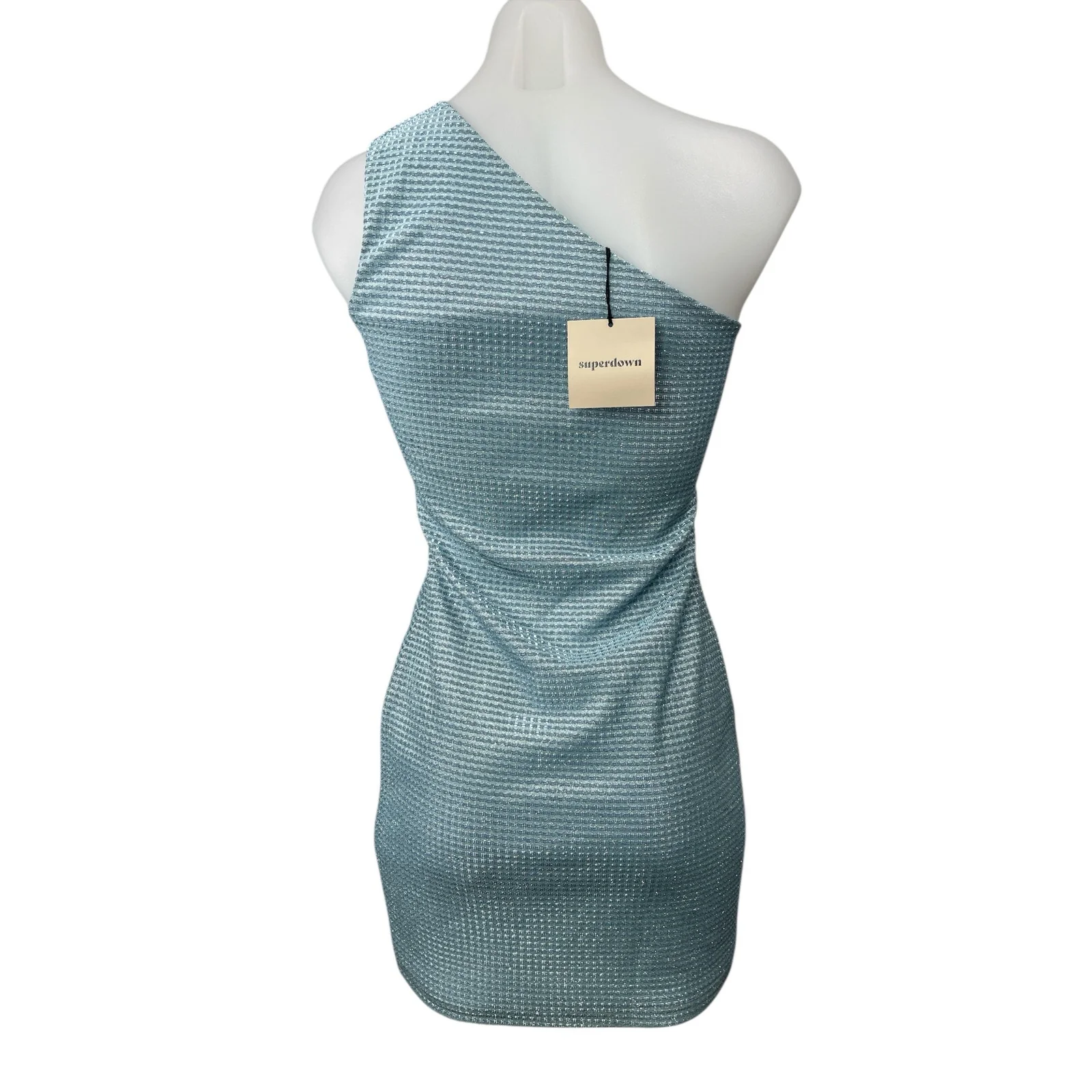 NEW Superdown Blue Beaded Sparkly One Shoulder Sleeveless Mini Bodycon Dress S - Image 2
