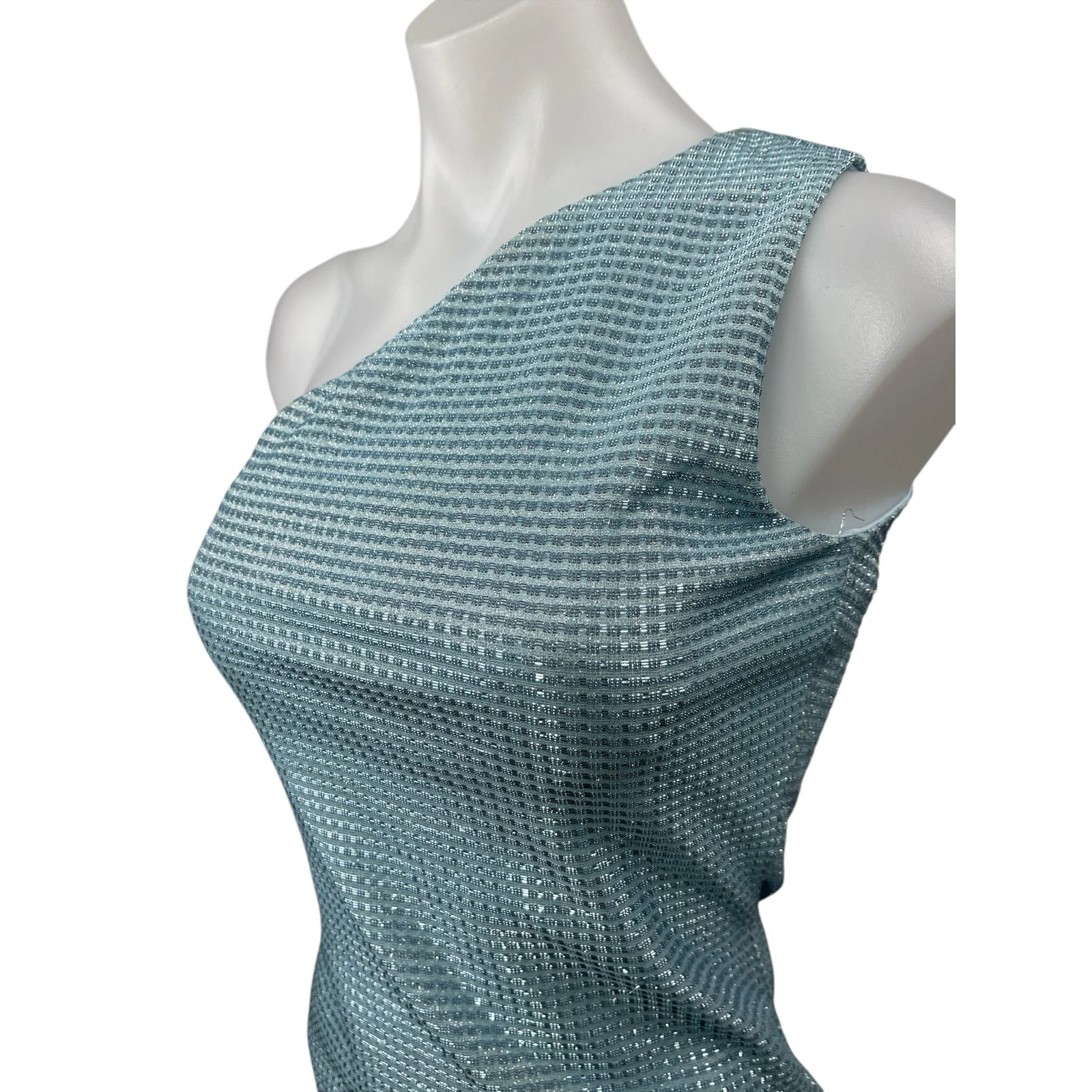 NEW Superdown Blue Beaded Sparkly One Shoulder Sleeveless Mini Bodycon Dress S - Image 3