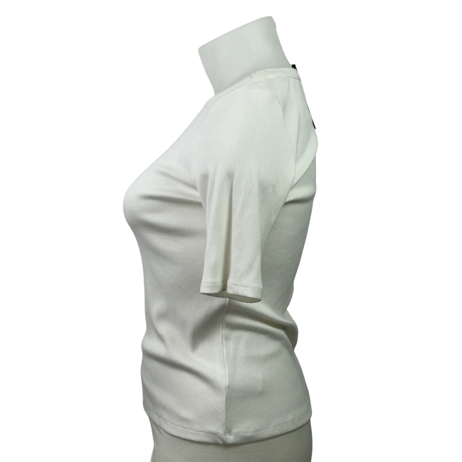 NEW Tahari Women's White Ribbed Knit Short Sleeve Round Neck T Shirt Tee Top L - Image 2