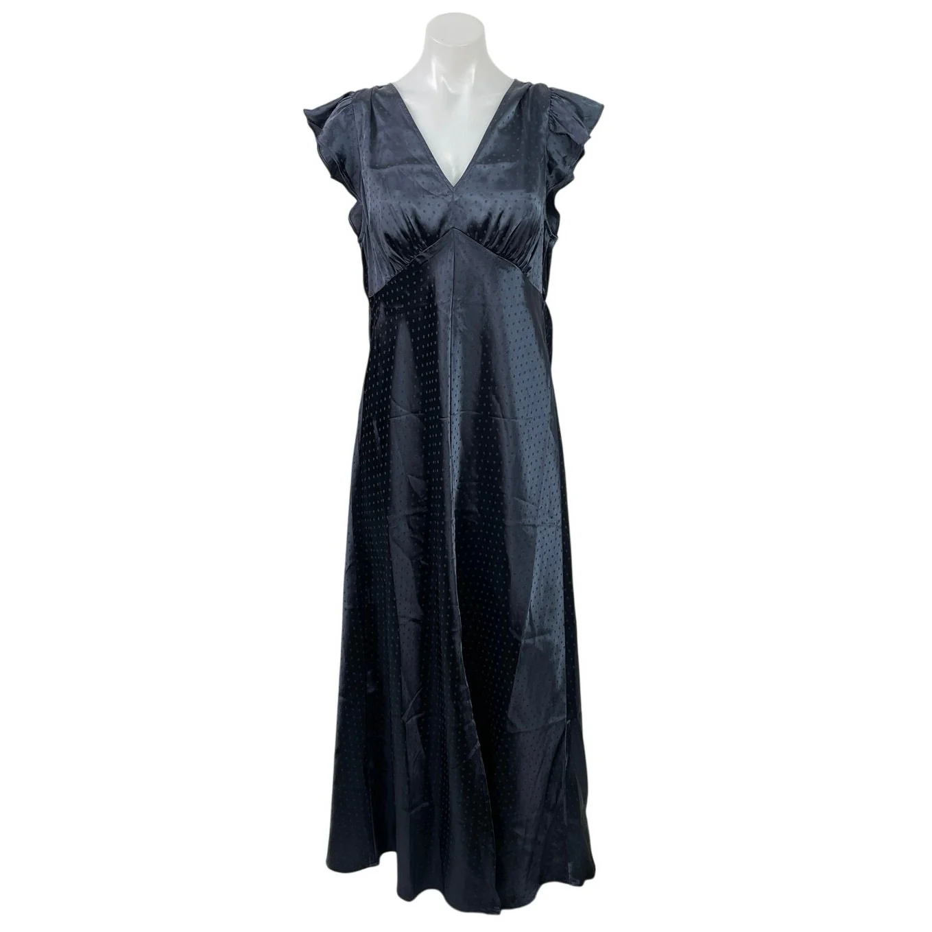 \\+NEW The Occasion by Old Navy Blue Satin Flutter Sleeve V Neck Polka Dot Dress L
