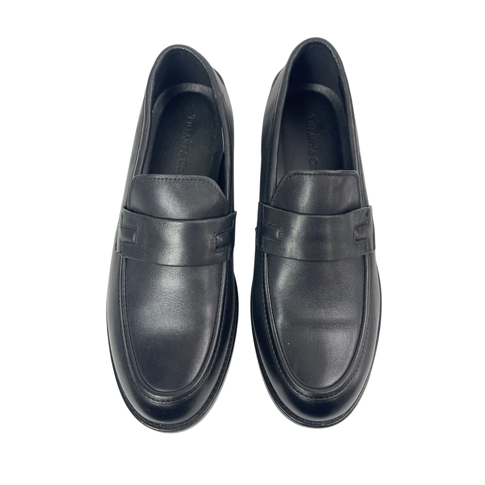 NEW Tiffany & Co Mens Black Leather Low Top Slip On Almond Toe Loafers Shoes 8.5 - Image 2