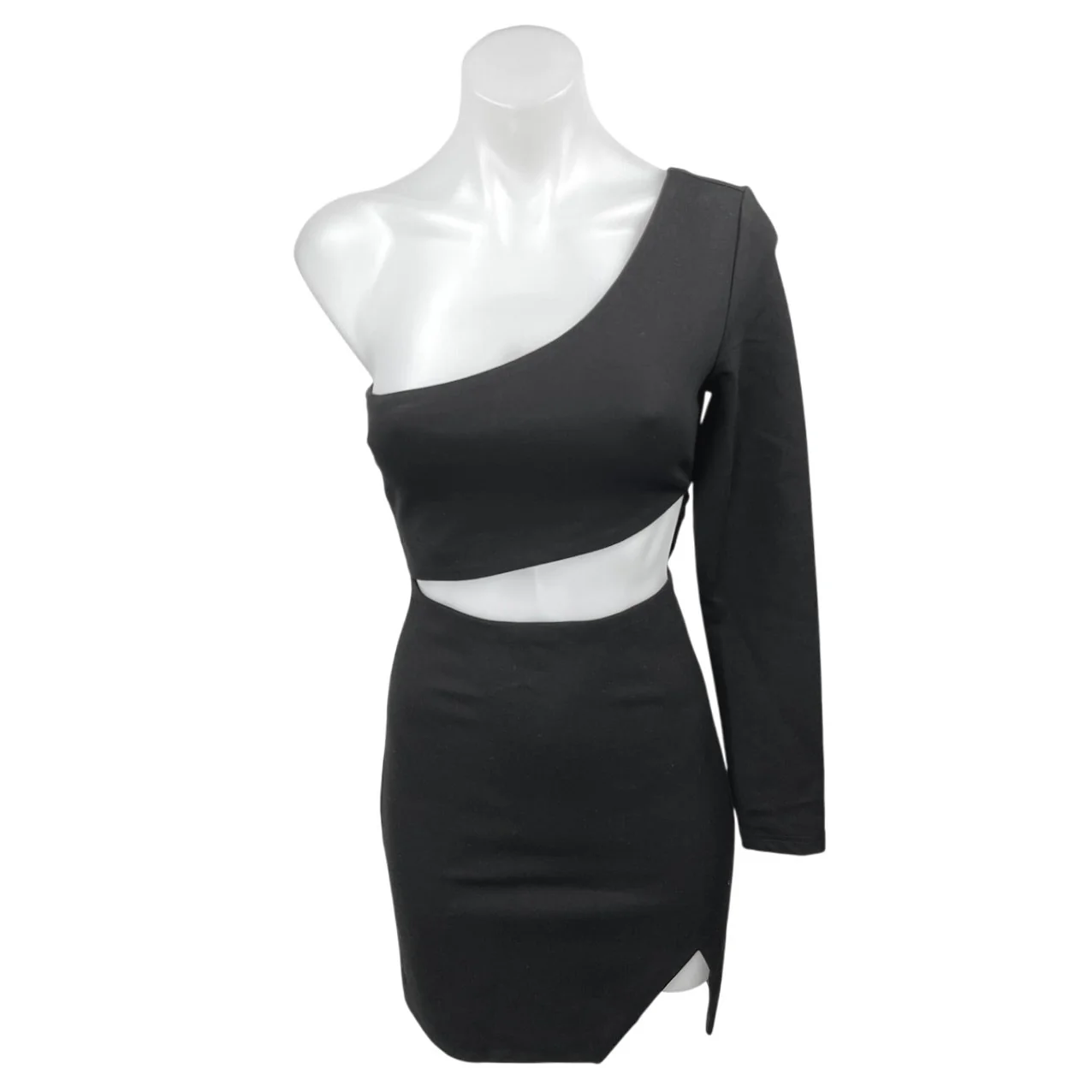 NEW Tiger Mist Nova Black One Shoulder Cutout Long Sleeve Mini Bodycon Dress XS