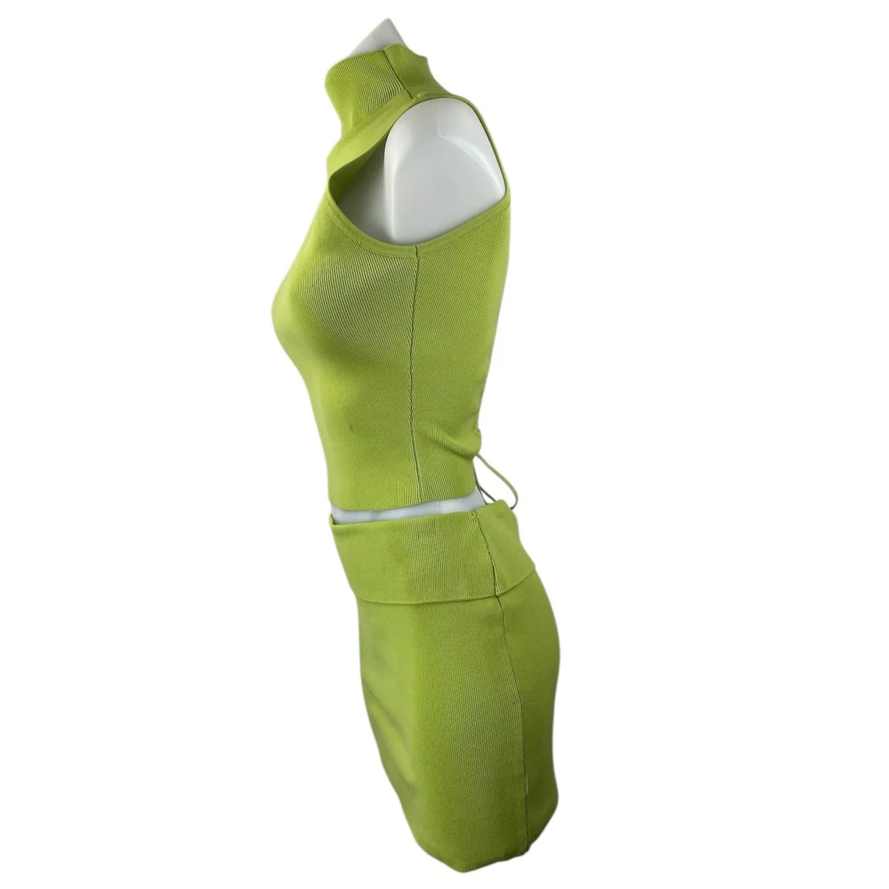 NEW Tiger Mist Women's Green Sleeveless Rib Knit Crop Tank Top & Skirt Set Sz M - Image 2