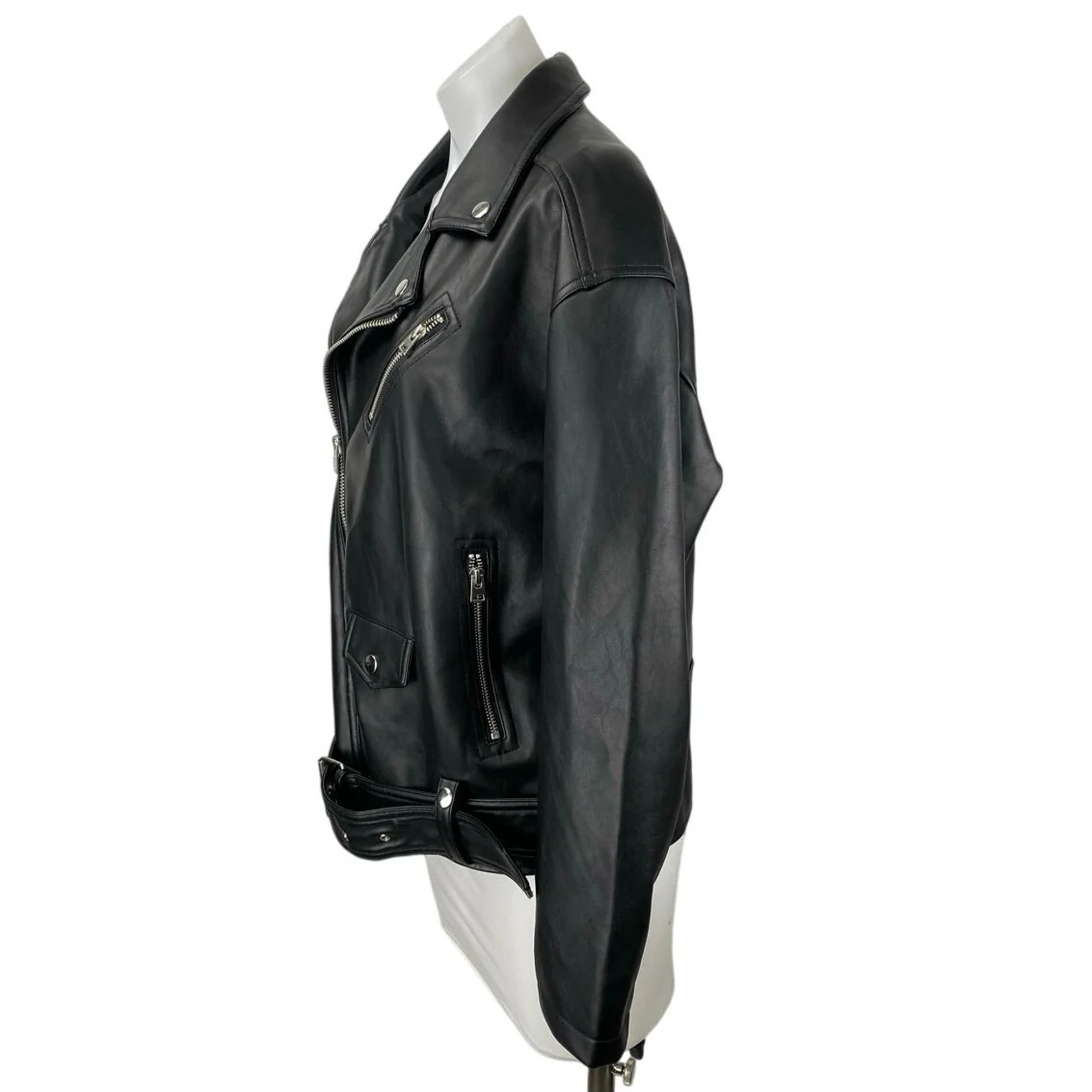 NEW Topshop Women's Black Faux Vegan Leather Zip Up Long Sleeve Moto Jacket Sz 4 - Image 2