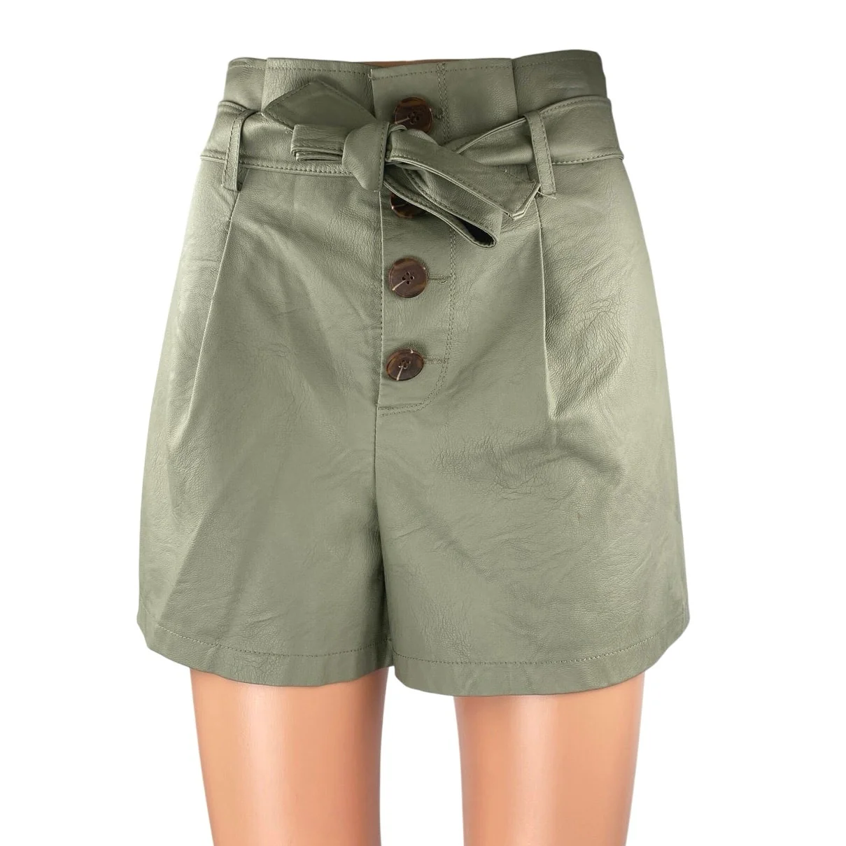 NEW Topshop Women's Green Faux Leather Vegan High Rise Paperbag Shorts Size 4