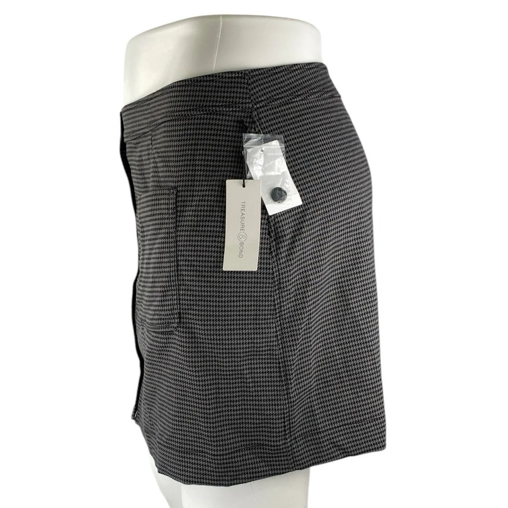 NEW Treasure & Bond Black Gray Houndstooth Button Front Pencil Mini Skirt 3X - Image 2