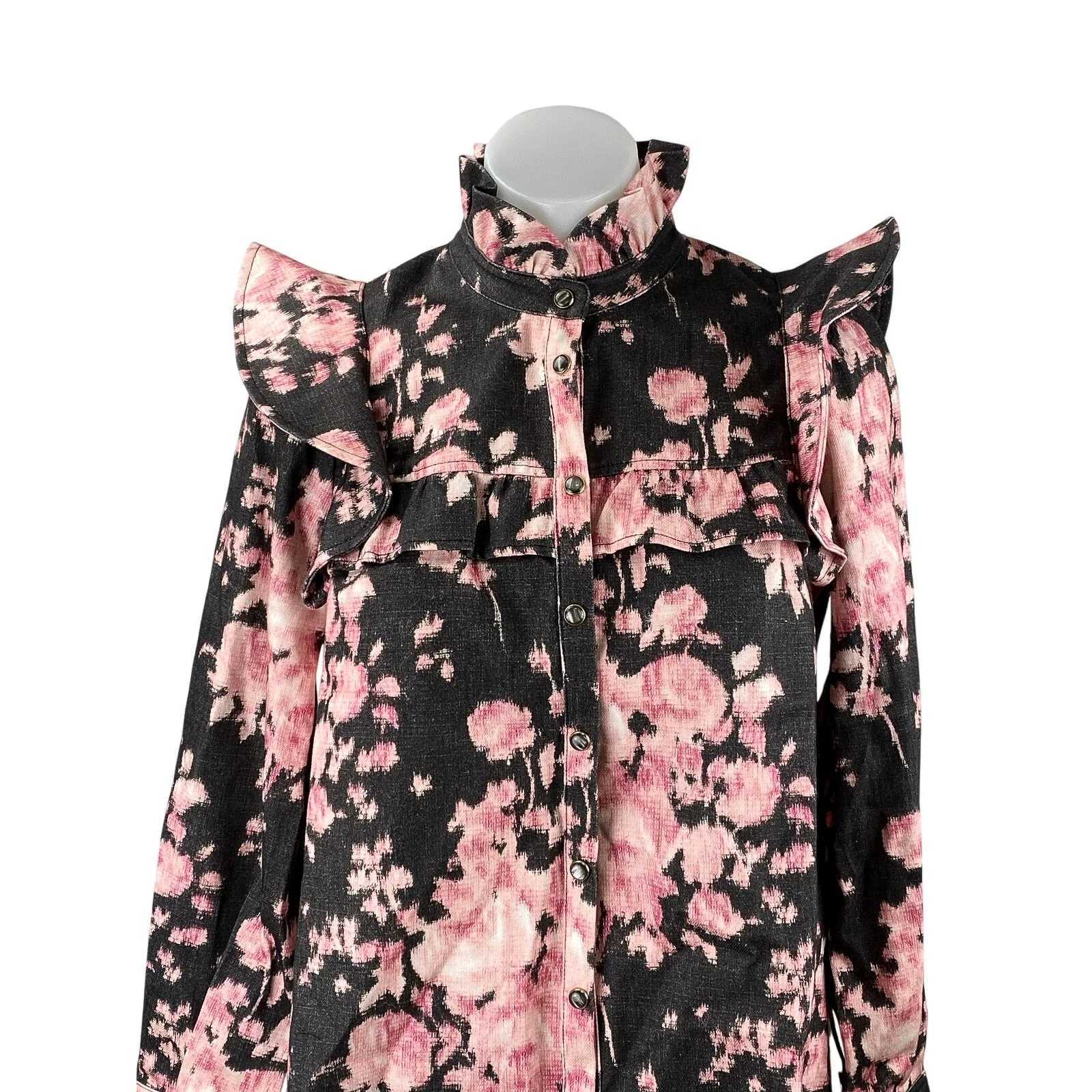 NEW Tuckernuck Valette Multicolor Floral Ruffle Button Up Long Sleeve Blouse XS - Image 2
