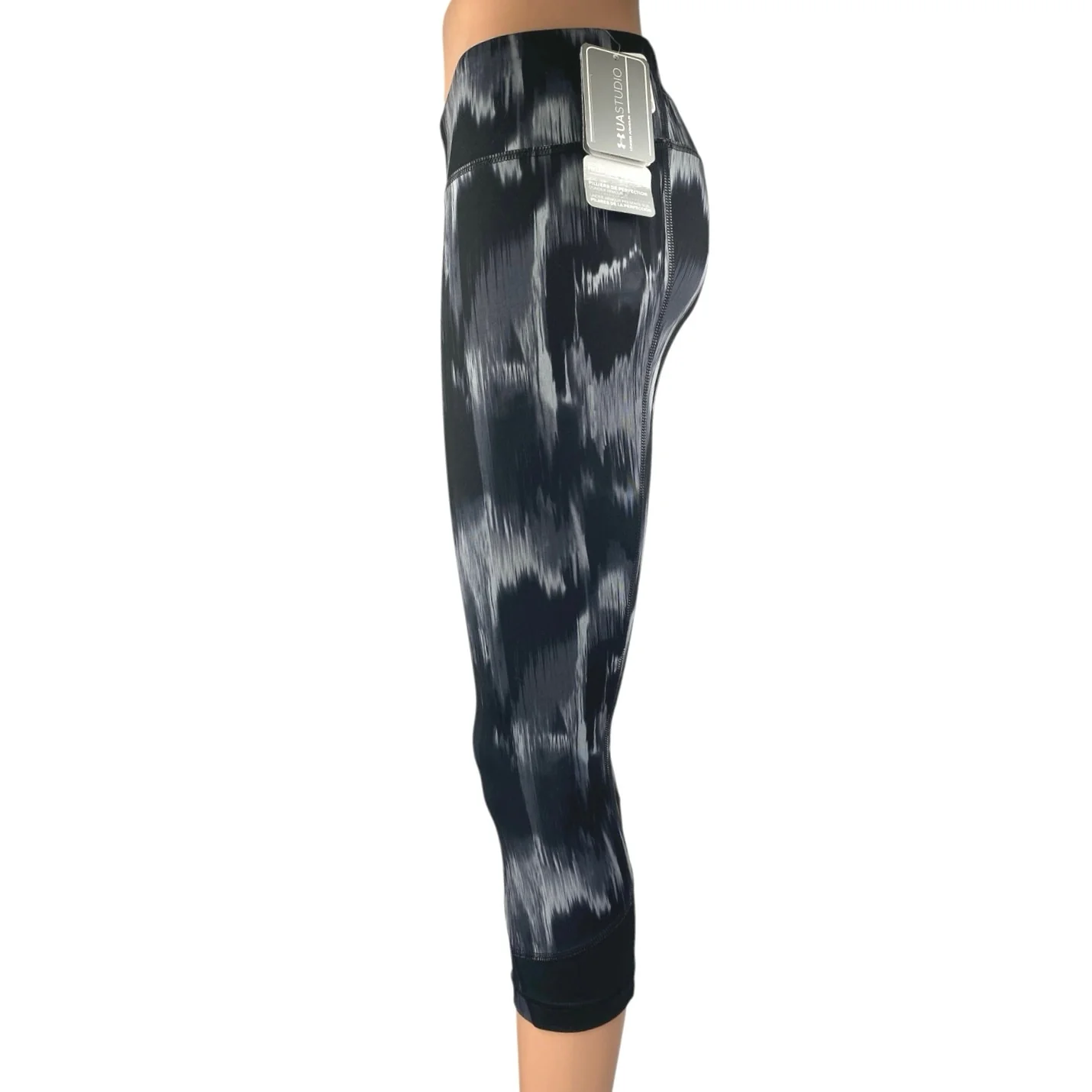 NEW Under Armour Black Tie Dye Mid Rise Activewear Crop Tight Leggings Pants S-M - Image 2