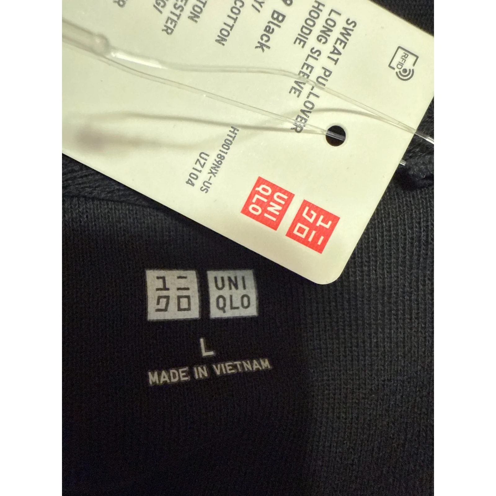 NEW Uniqlo Women's Black Blue Fanta Hoodie Hooded Knit Sweatshirt Top Size L - Image 4