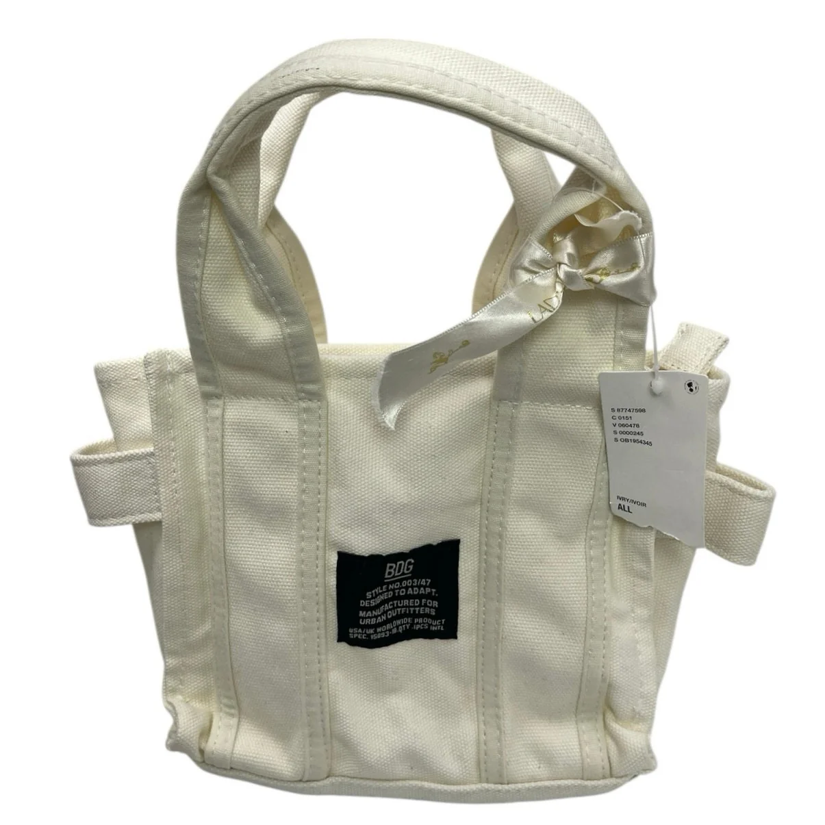 NEW Urban Outfitters BDG Serena White Canvas Zipper Mini Tote Bag Handbag OS