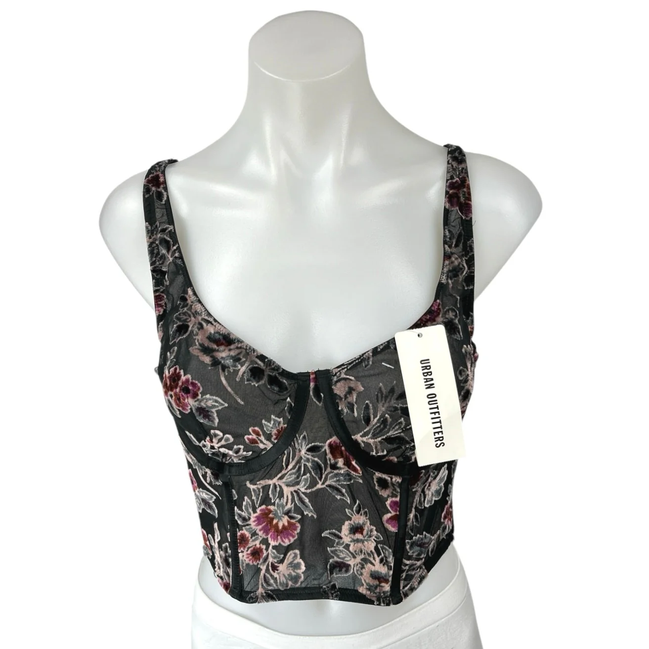 NEW Urban Outfitters Bella Floral Lace Velvet Sleeveless Crop Corset Tank Top L