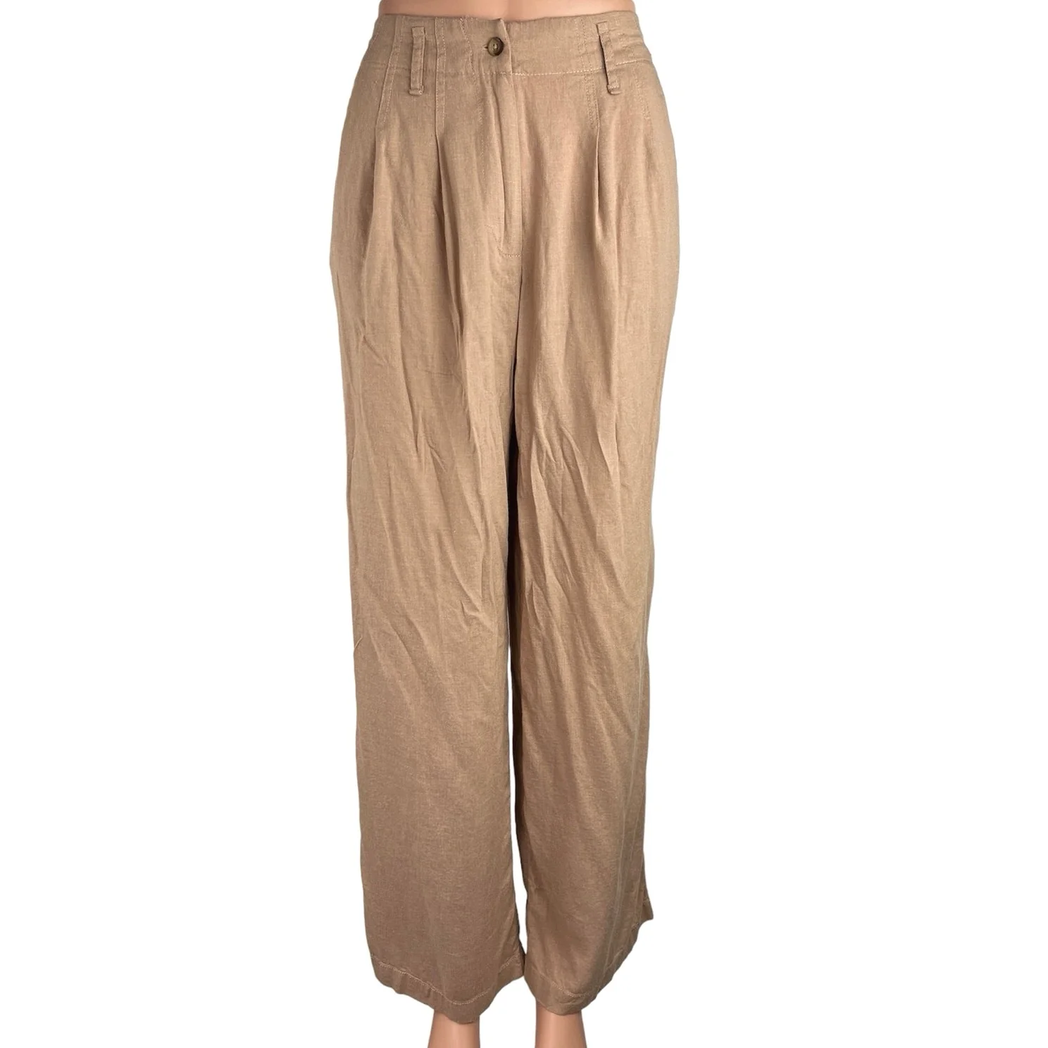 NEW Urban Outfitters Linen Tan Baggy High Rise Trouser Wide Leg Pants Size 0