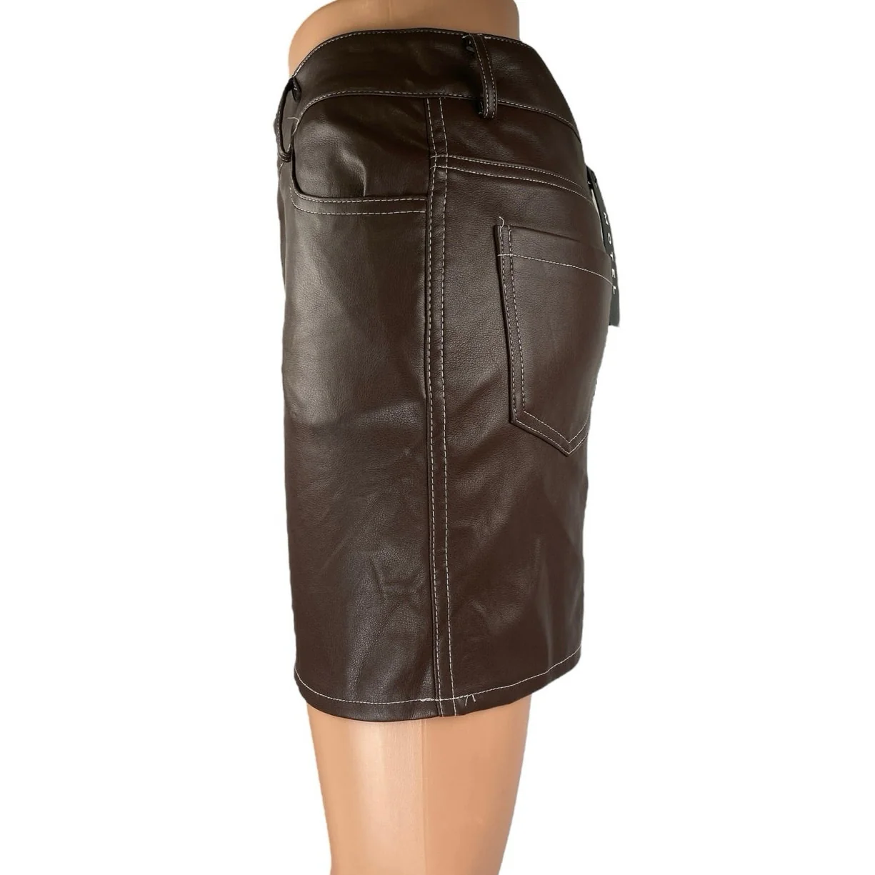 NEW Urban Outfitters Motel Brown Faux Vegan Leather Mini Pencil Bodycon Skirt S - Image 2