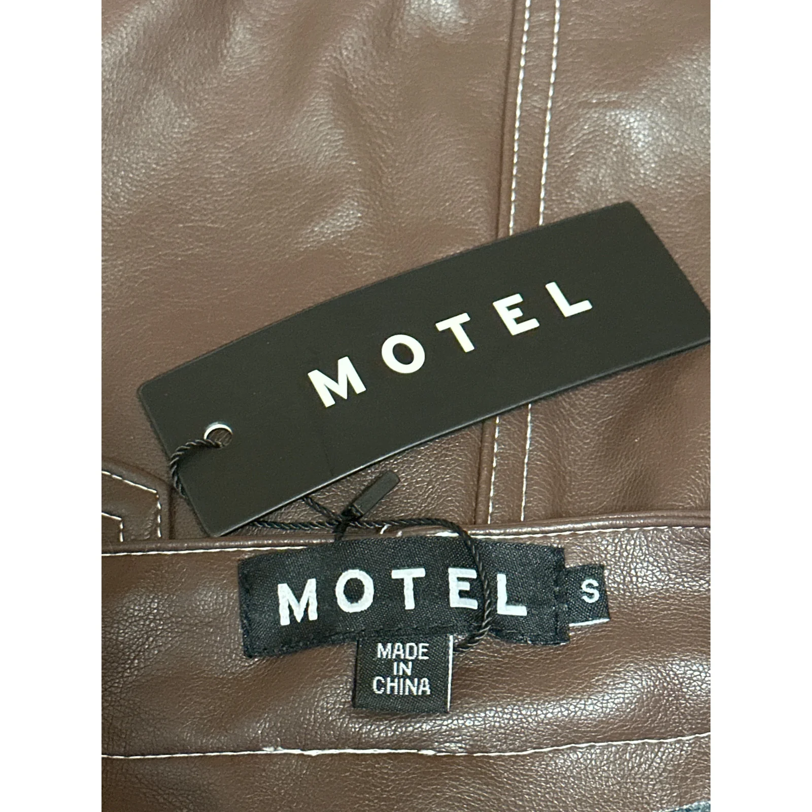 NEW Urban Outfitters Motel Brown Faux Vegan Leather Mini Pencil Bodycon Skirt S - Image 4