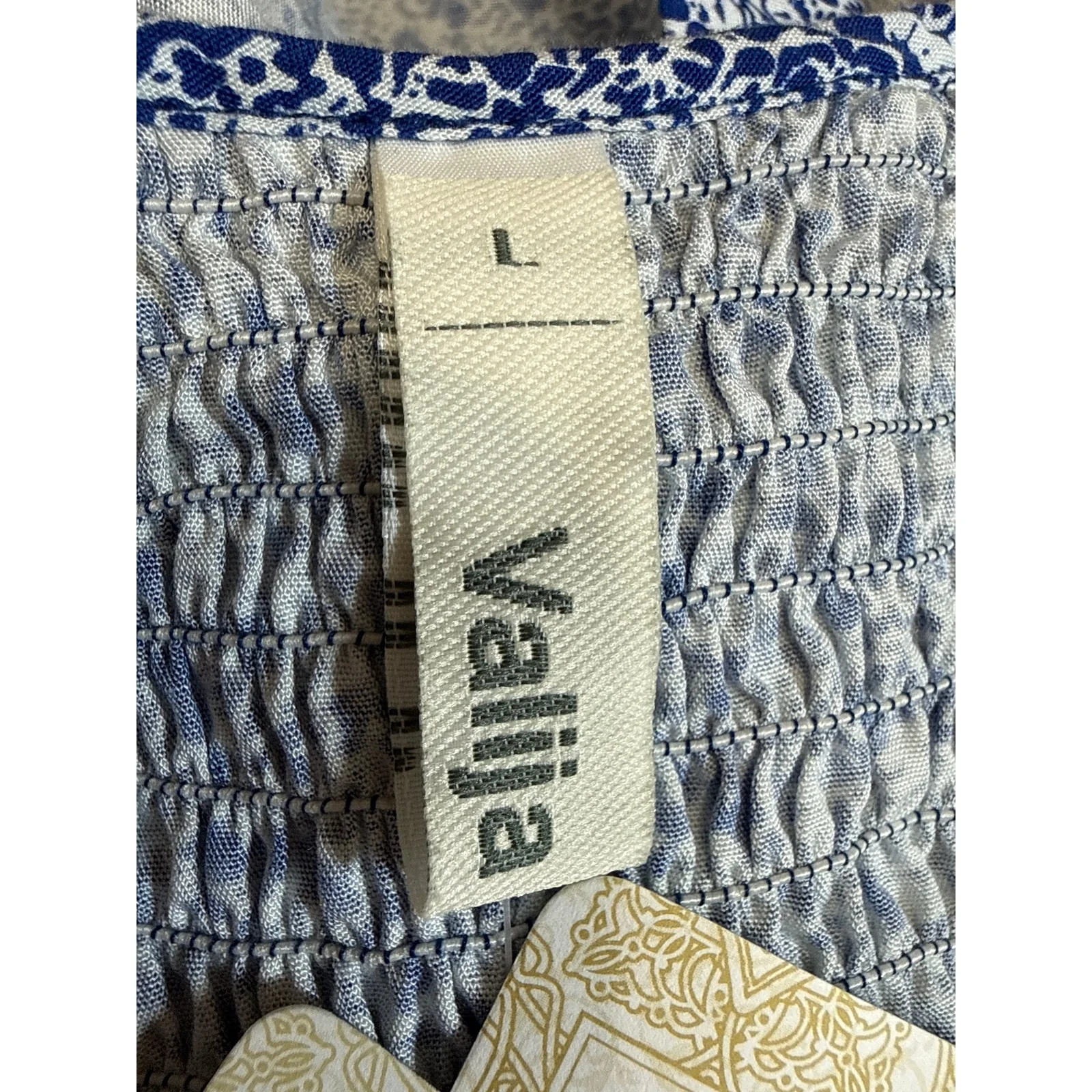 NEW Valija Blue Ruffle Scoop Neck Backless Smocked Printed Boho Crop Top Size L - Image 5