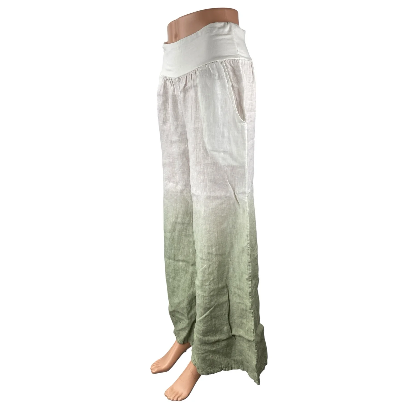 NEW Venti6 White Green Ombre High Rise Wide Leg Baggy Palazzo Trousers Pants S - Image 3