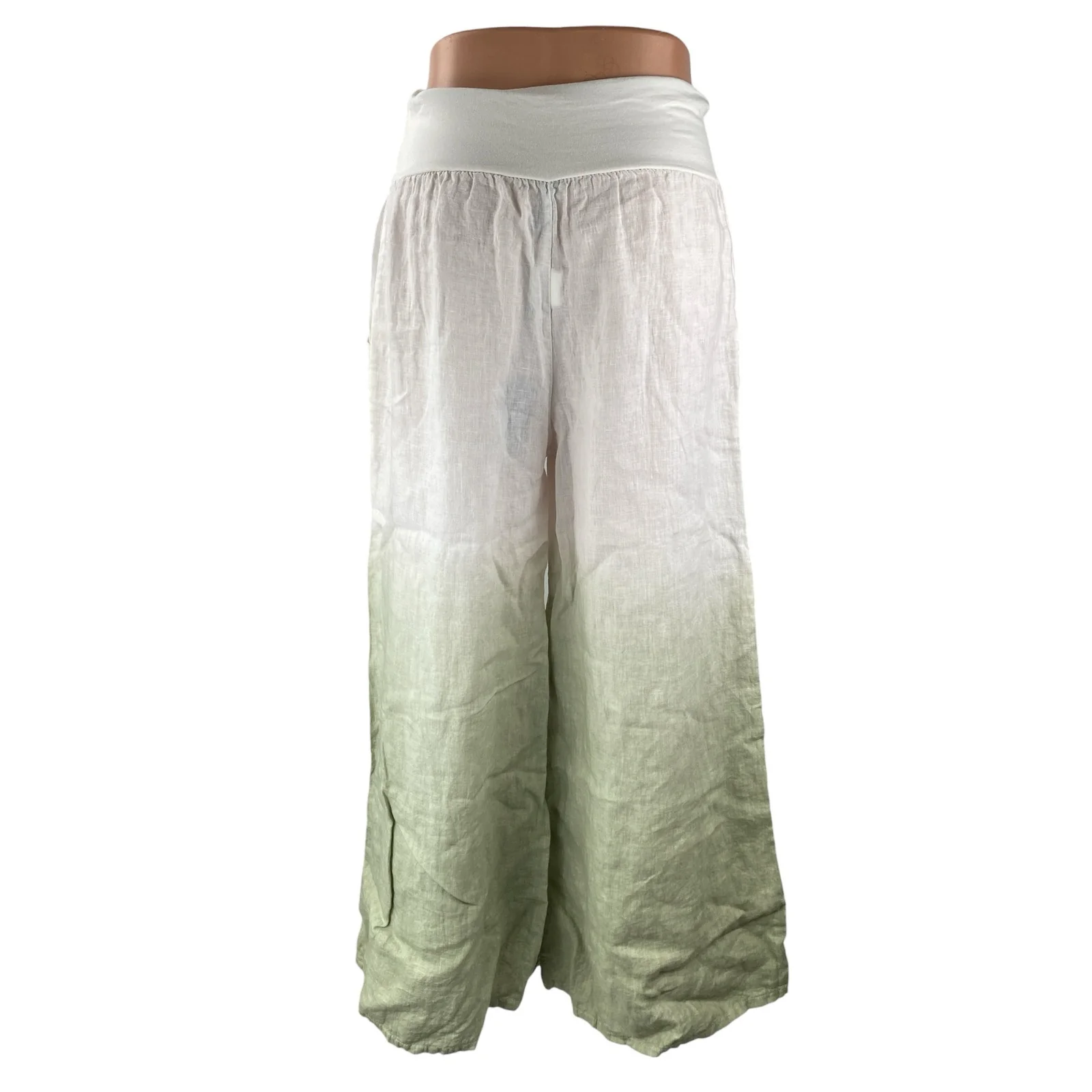 NEW Venti6 White Green Ombre High Rise Wide Leg Baggy Palazzo Trousers Pants S - Image 4