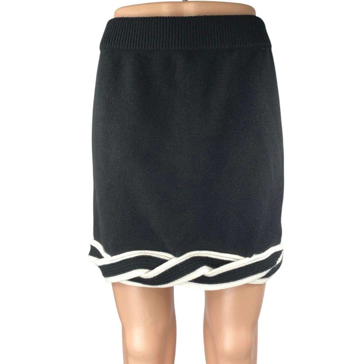 NEW Vestique Black White Braided Hem High Waist Mini Straight Pencil Skirt Sz L