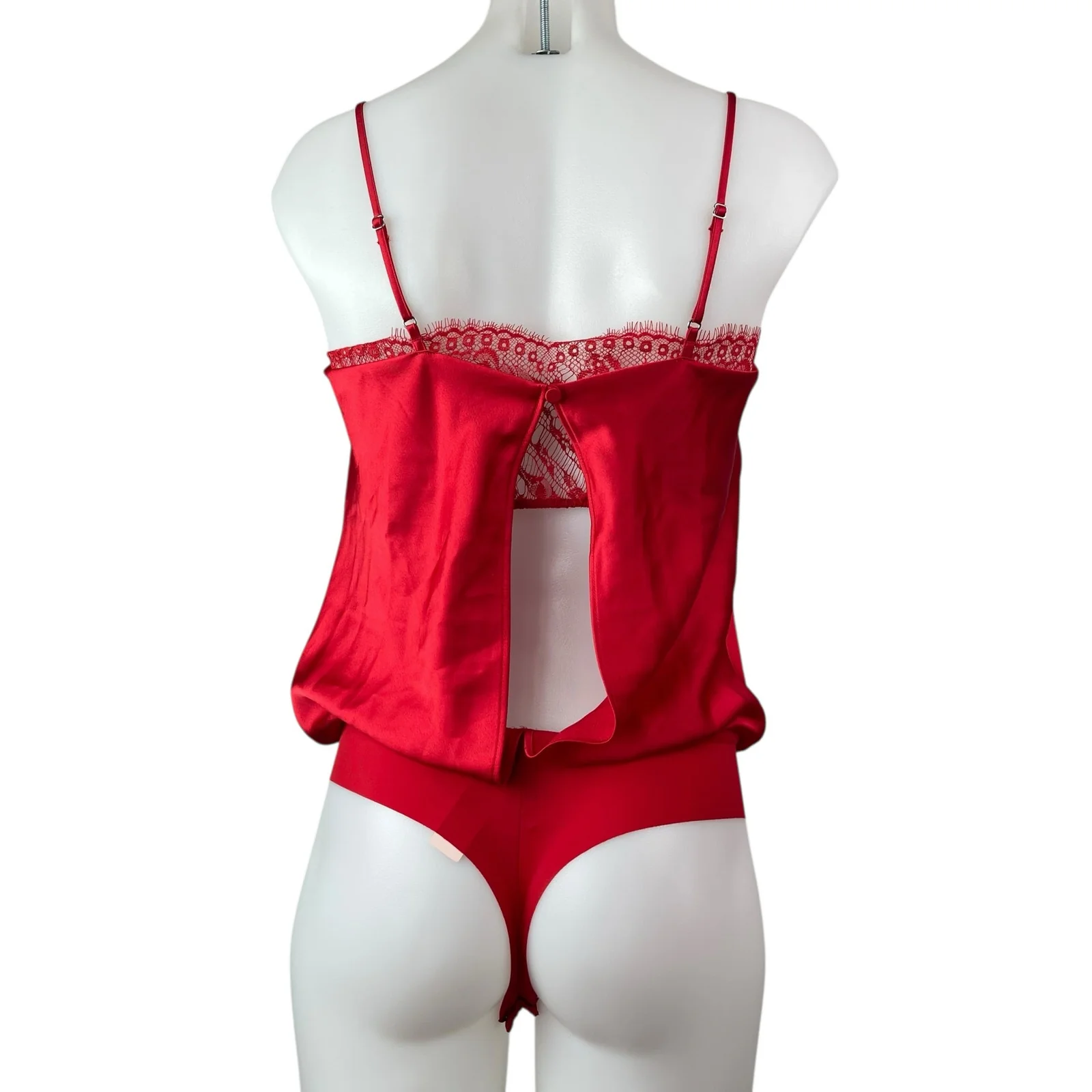 NEW Victoria’s Secret Red Silk Satin Lace Cowl Neck Camisole Lingerie Bodysuit S - Image 2