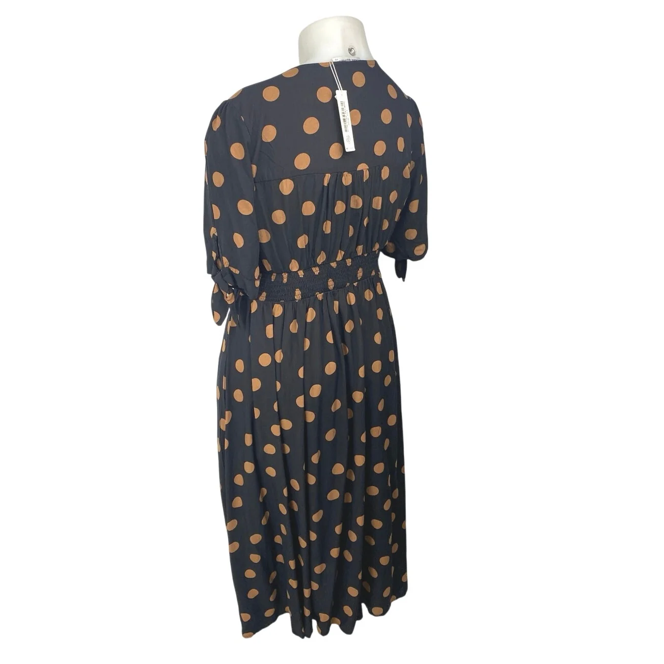 NEW Vine Apparel Lili Black Tan Polka Dot Short Sleeve Fit & Flare Maxi Dress 18 - Image 2