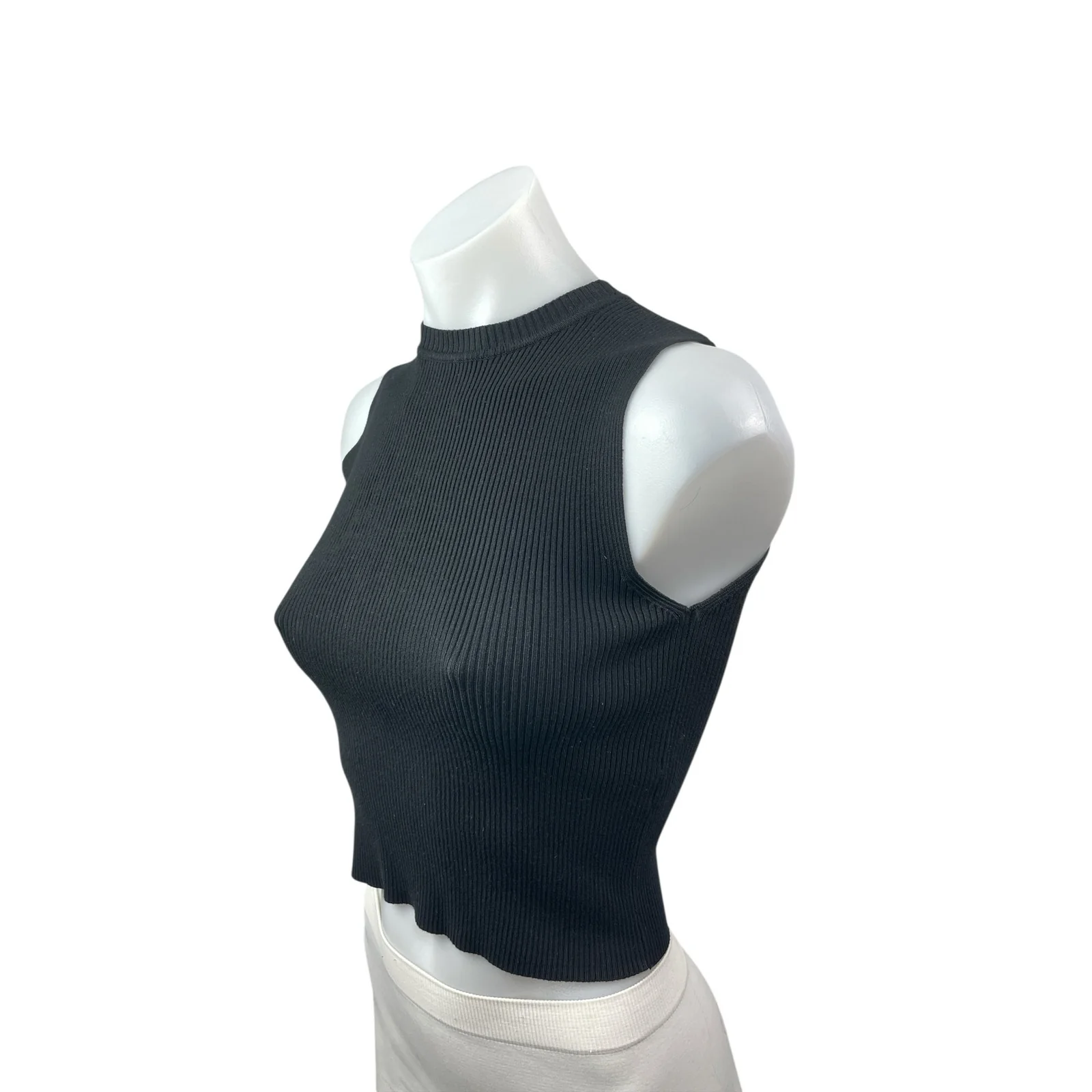 NEW Vogo Women's Black Ribbed Knit Mock Neck Sleeveless Slim Crop Tank Top Sz L - Image 2
