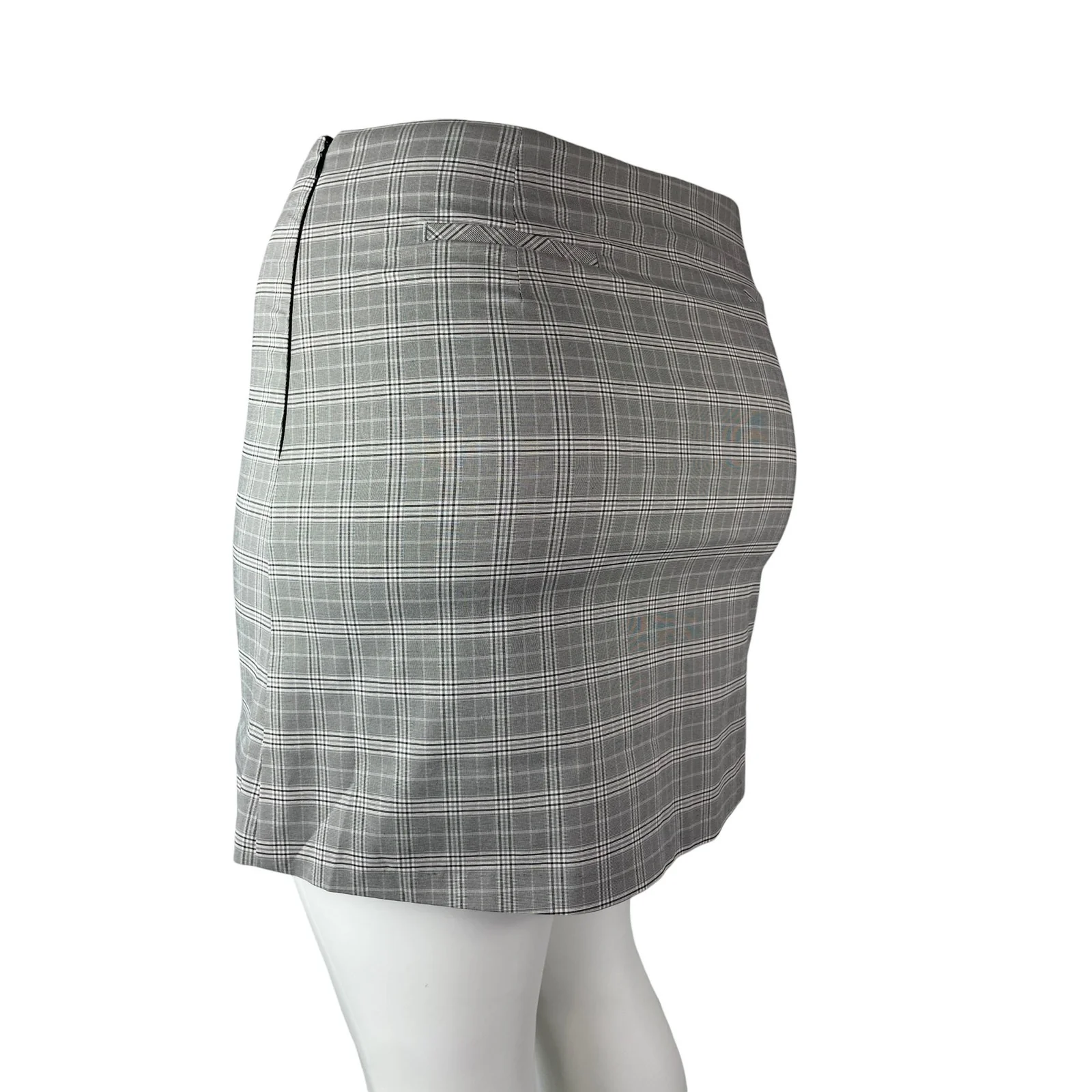 NEW Wayf Women's Gray Plaid Flannel Tartan Slit High Waist Mini Pencil Skirt XL - Image 2